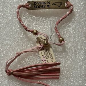 Chic Pink and Gold NC Leather Bracelet with Engraved Charm